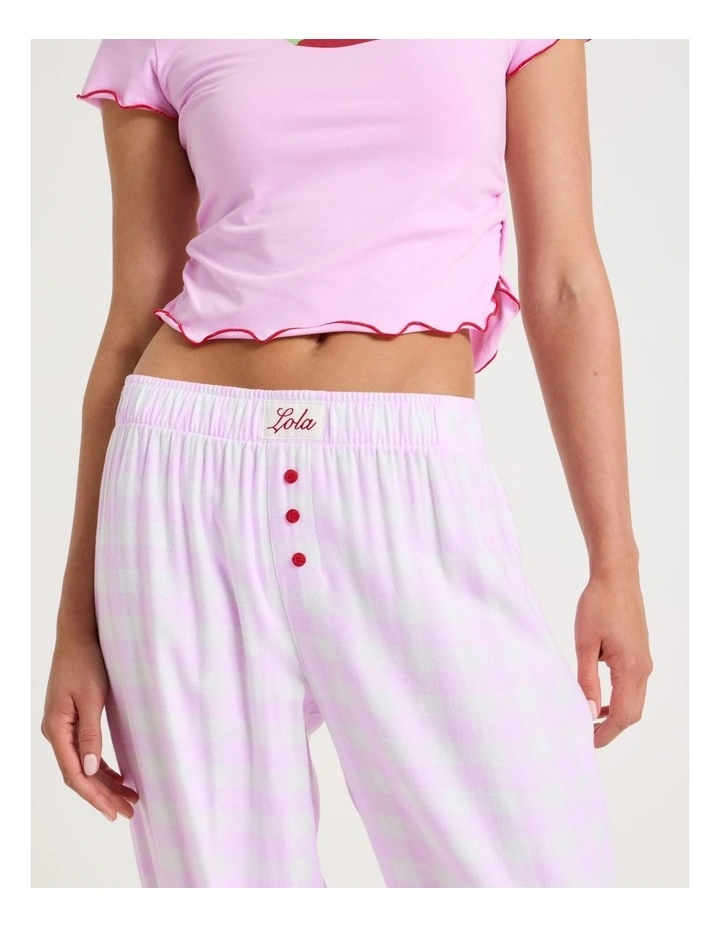 Lola Flannelette Boyfriend Pant in Pink Gingham Print image 4