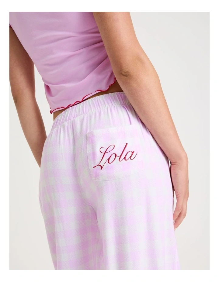 Lola Flannelette Boyfriend Pant in Pink Gingham Print image 6