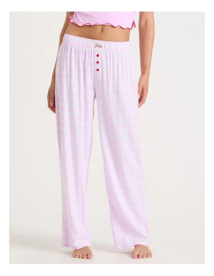 Lola Flannelette Boyfriend Pant in Pink Gingham Print image 7