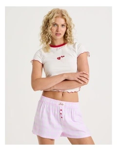 Lola Flannelette Boxer Short in Pink Gingham Print