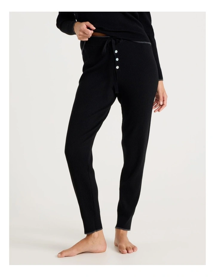 Premium Knit Tipped Slim Pant in Black image 1