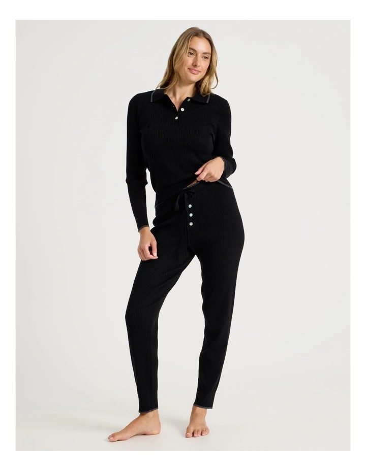 Premium Knit Tipped Slim Pant in Black image 2