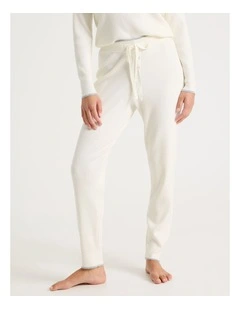 Premium Knit Tipped Slim Pant in Ivory