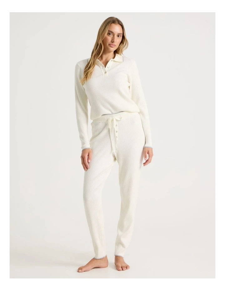 Premium Knit Tipped Slim Pant in Ivory image 2