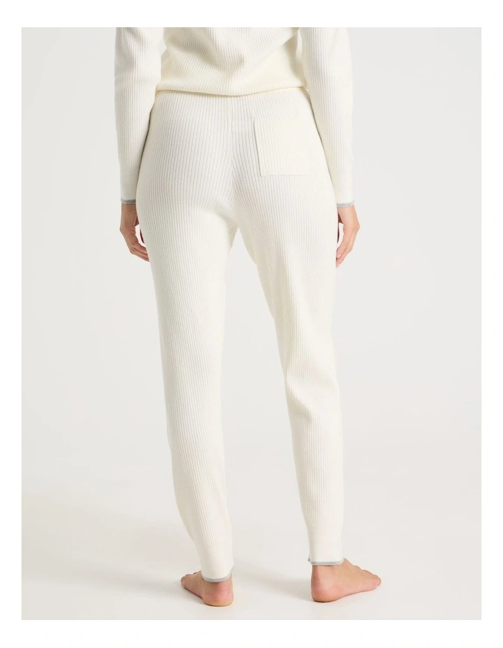 Premium Knit Tipped Slim Pant in Ivory image 4