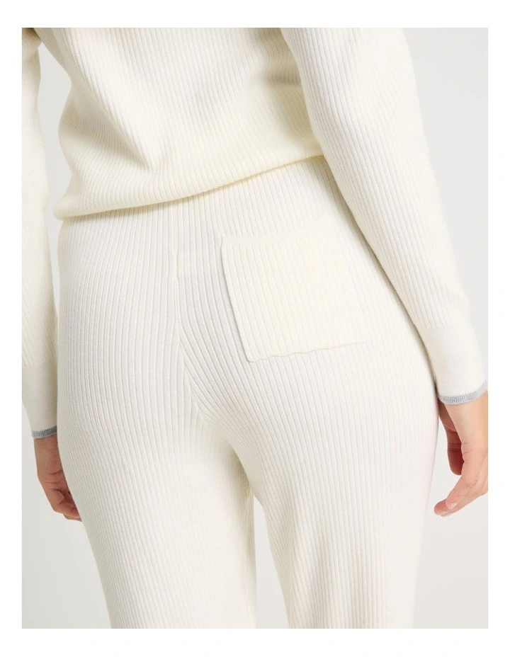 Premium Knit Tipped Slim Pant in Ivory image 5