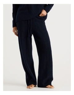Cosy Knit Hole Wide Leg Pant in Navy