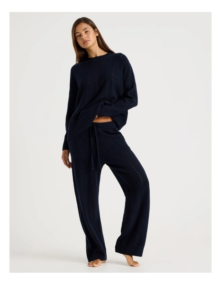 Cosy Knit Hole Wide Leg Pant in Navy image 2