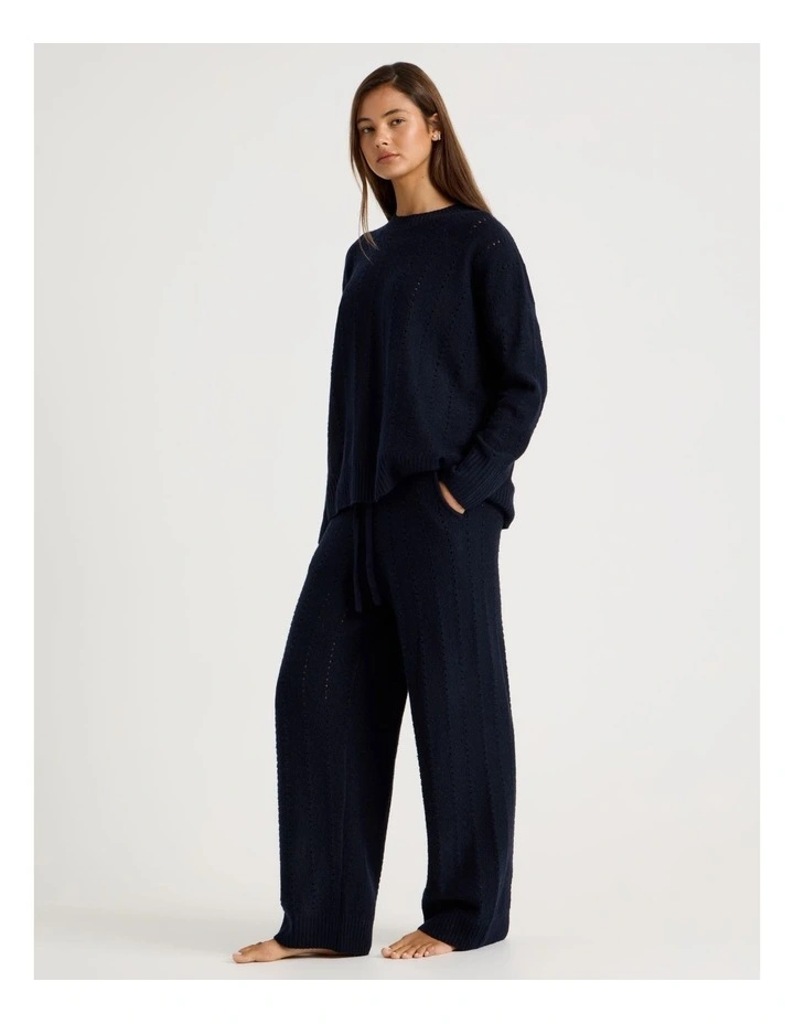 Cosy Knit Hole Wide Leg Pant in Navy image 4