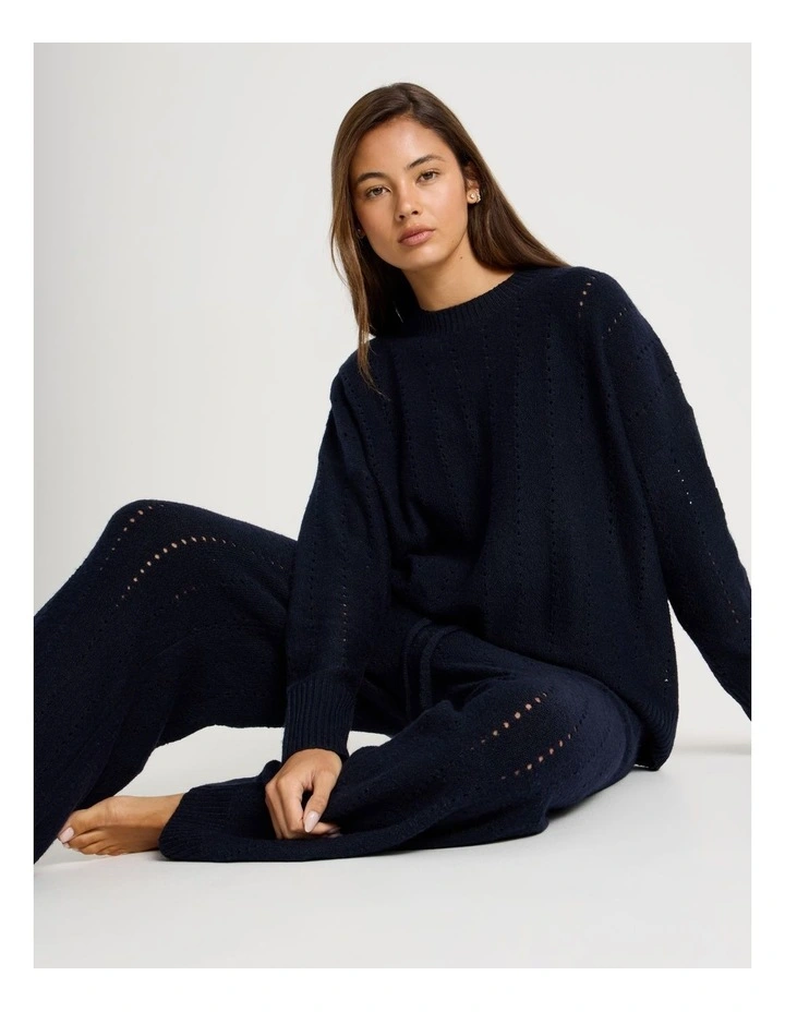 Cosy Knit Hole Wide Leg Pant in Navy image 6