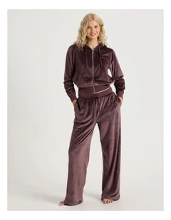 Lola Velour Wide Leg Pant in Burnt Fig