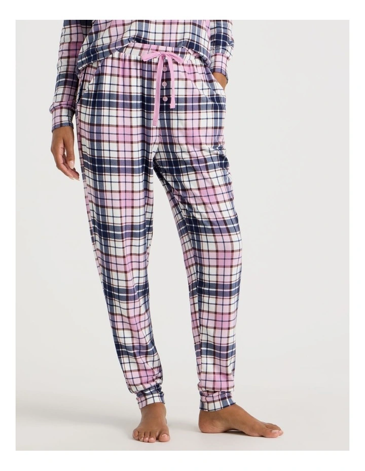Cosy Supersoft Cuffed Pant in White Cabin Check Print image 1