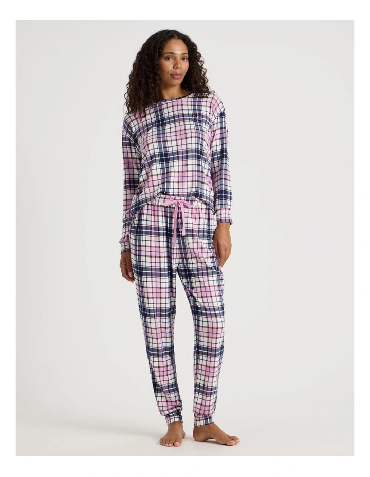 Cosy Supersoft Cuffed Pant in White Cabin Check Print image 2