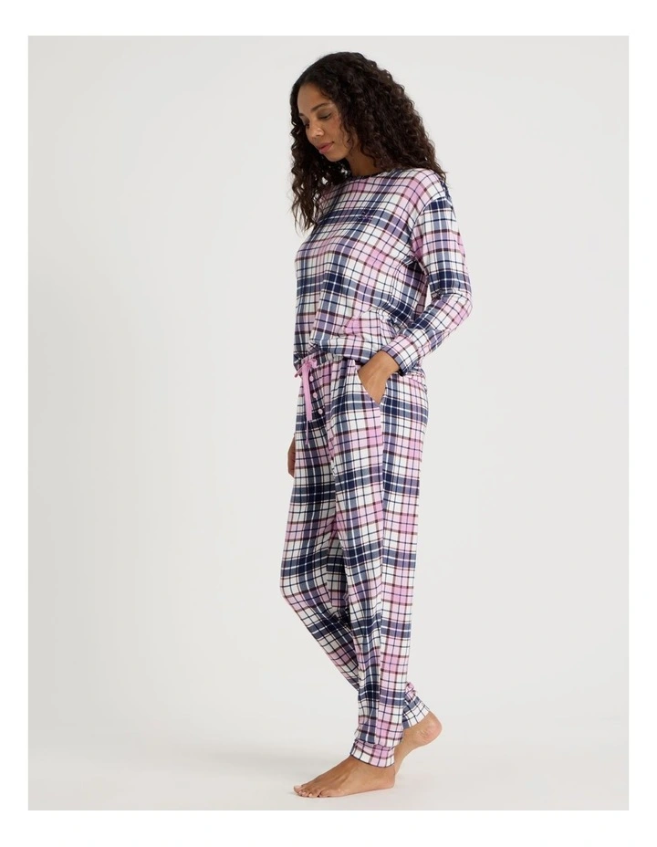 Cosy Supersoft Cuffed Pant in White Cabin Check Print image 4