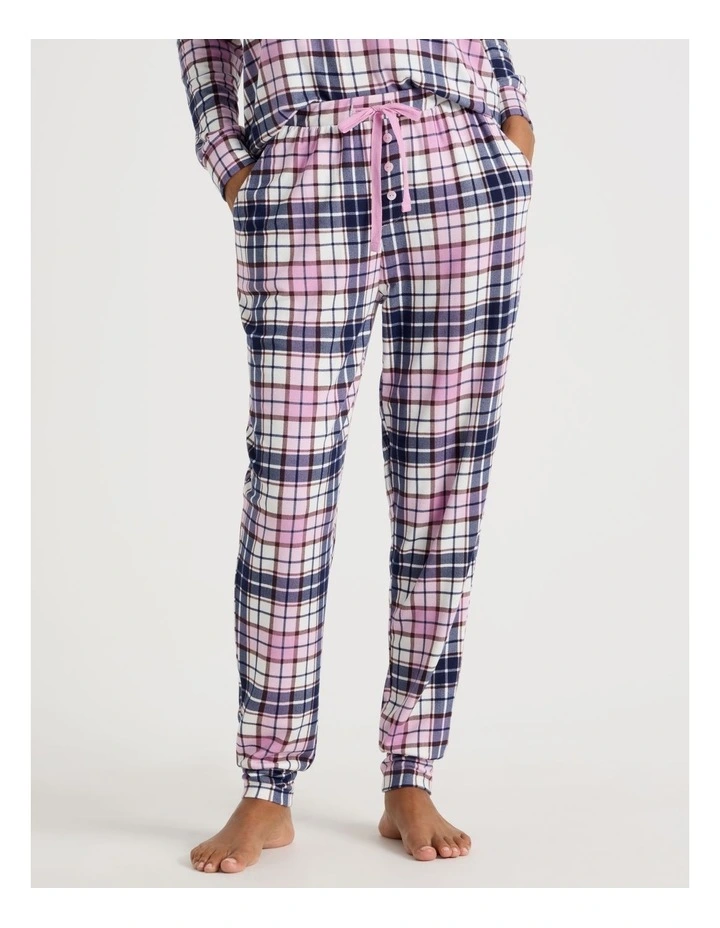 Cosy Supersoft Cuffed Pant in White Cabin Check Print image 5
