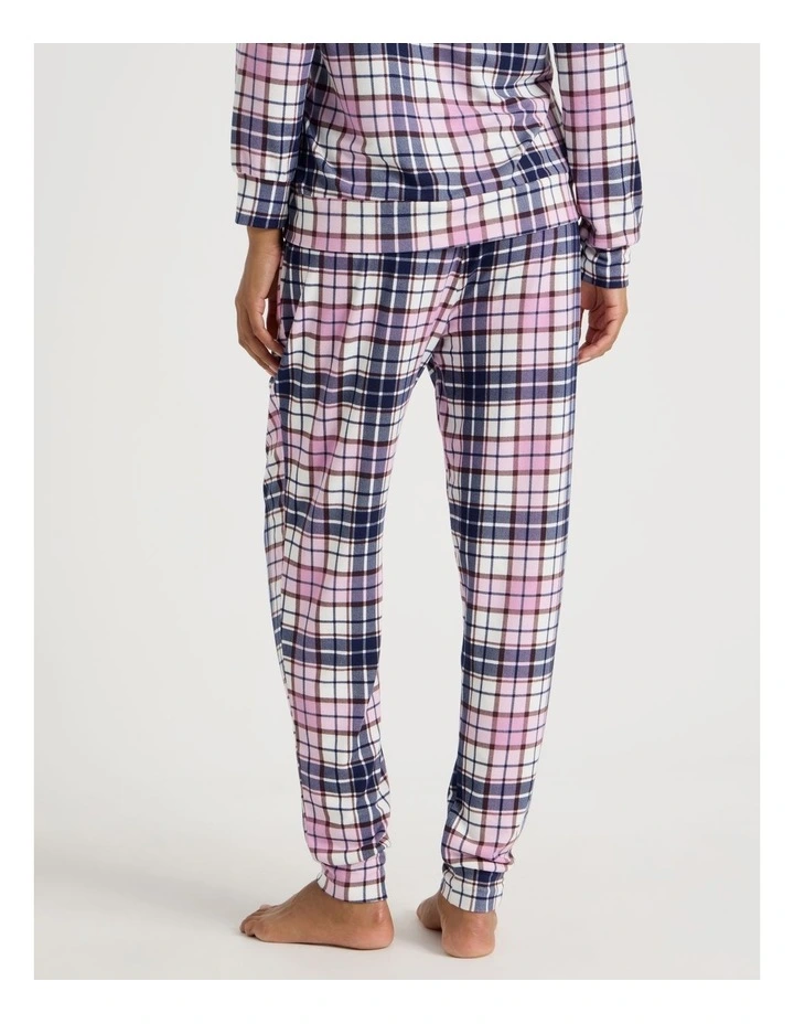 Cosy Supersoft Cuffed Pant in White Cabin Check Print image 6