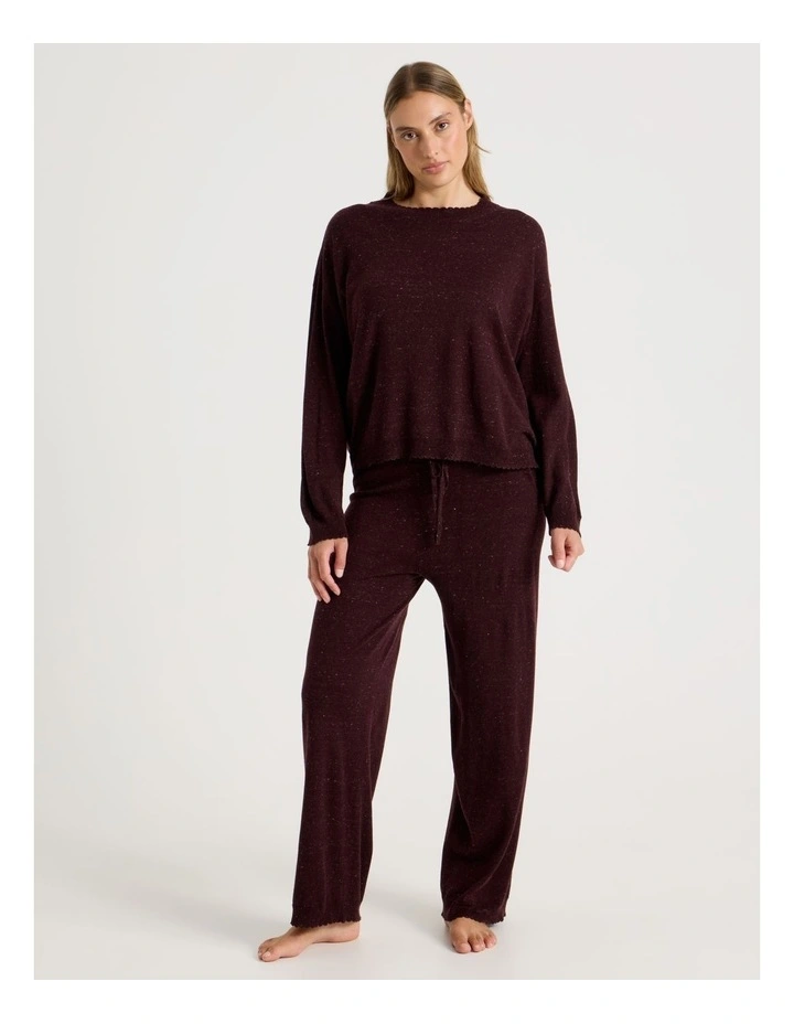 Cosy Scallop Edge Knit Wide Leg Pant in Burnt Fudge Marle image 5