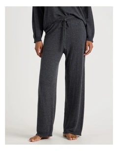 Cosy Scallop Edge Knit Wide Leg Pant in Charcoal Marle