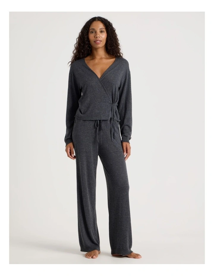 Cosy Scallop Edge Knit Wide Leg Pant in Charcoal Marle image 2