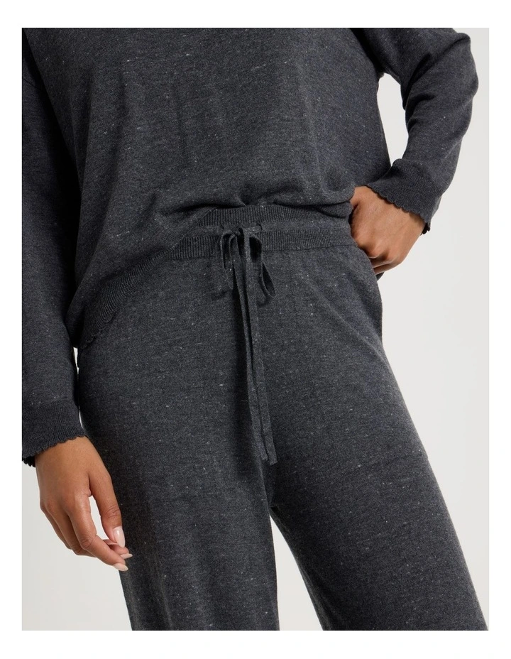 Cosy Scallop Edge Knit Wide Leg Pant in Charcoal Marle image 3
