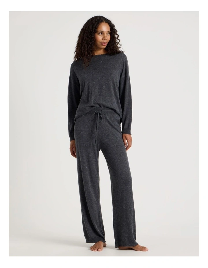 Cosy Scallop Edge Knit Wide Leg Pant in Charcoal Marle image 4