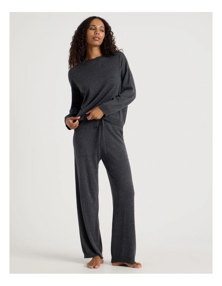 Cosy Scallop Edge Knit Wide Leg Pant in Charcoal Marle image 7