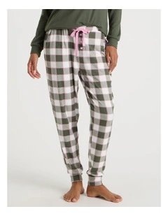 Cosy Supersoft Cuffed Pant in Olive Check Print
