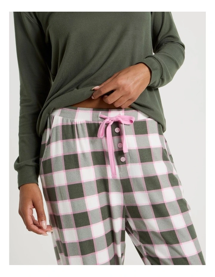 Cosy Supersoft Cuffed Pant in Olive Check Print image 3