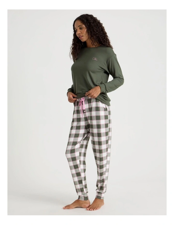 Cosy Supersoft Cuffed Pant in Olive Check Print image 4