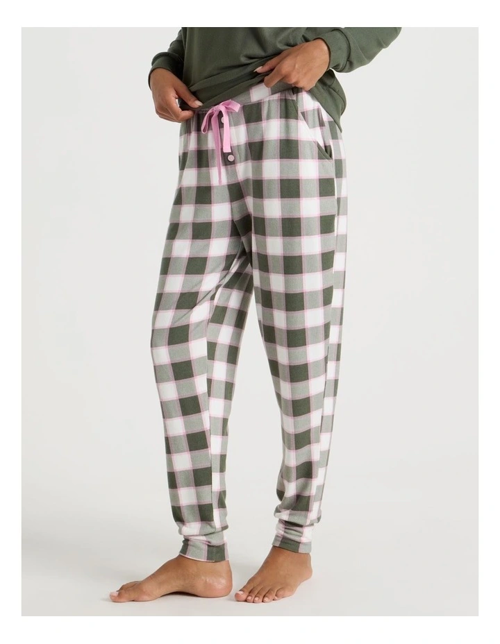 Cosy Supersoft Cuffed Pant in Olive Check Print image 5