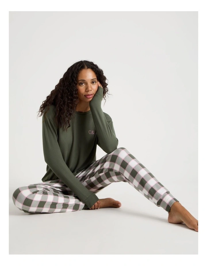 Cosy Supersoft Cuffed Pant in Olive Check Print image 7
