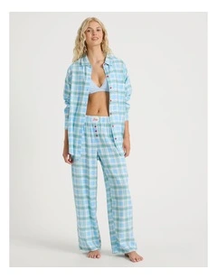 Lola Flannelette Boyfriend Pant in Blue & Choc Check Print