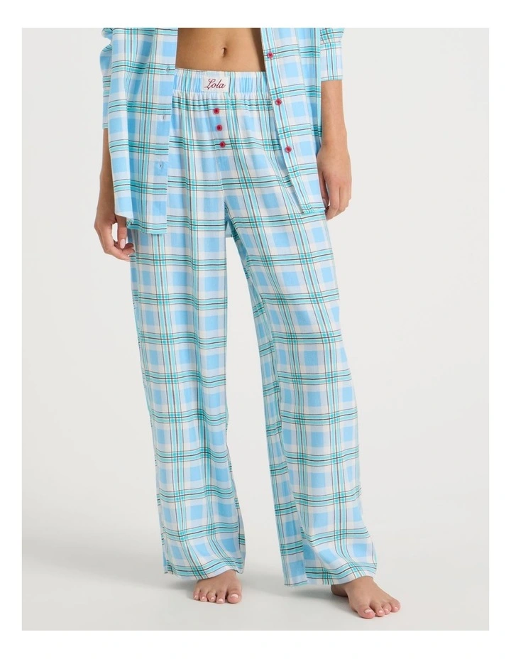 Lola Flannelette Boyfriend Pant in Blue & Choc Check Print image 2