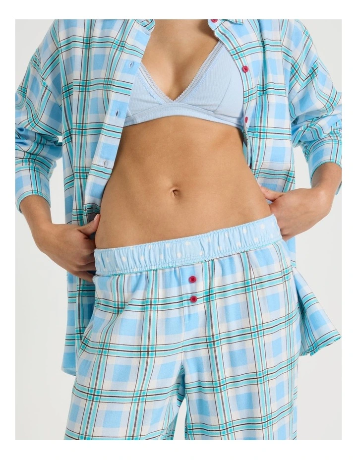 Lola Flannelette Boyfriend Pant in Blue & Choc Check Print image 3
