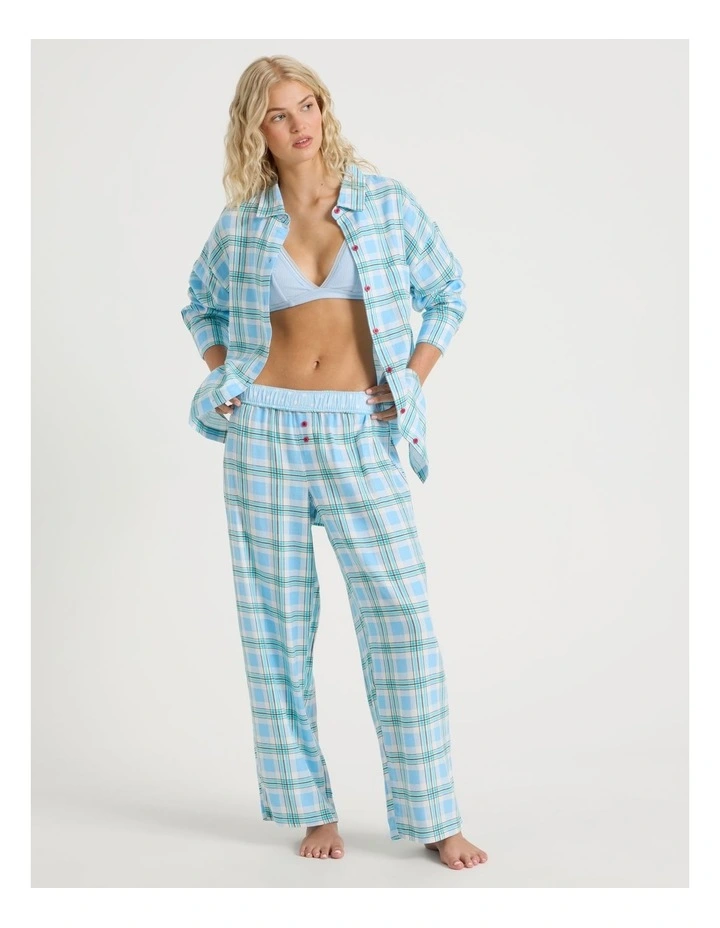 Lola Flannelette Boyfriend Pant in Blue & Choc Check Print image 6