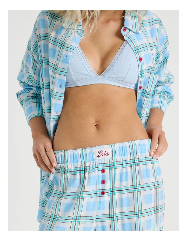Lola Flannelette Boyfriend Pant in Blue & Choc Check Print image 7