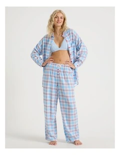 Lola Flannelette Boyfriend Pant in Blue & Red Check Print