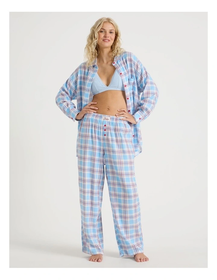 Lola Flannelette Boyfriend Pant in Blue & Red Check Print image 2