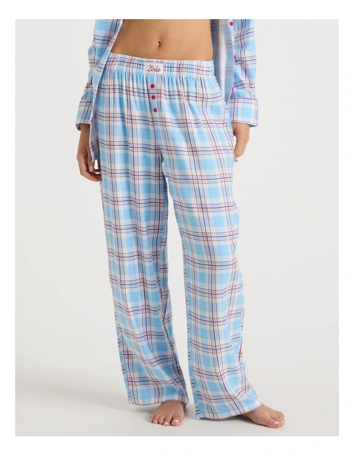 Lola Flannelette Boyfriend Pant in Blue & Red Check Print image 3
