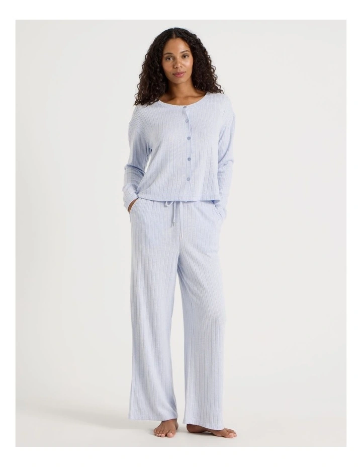 Cosy Rib Wide Leg Pant in Soft Blue image 2