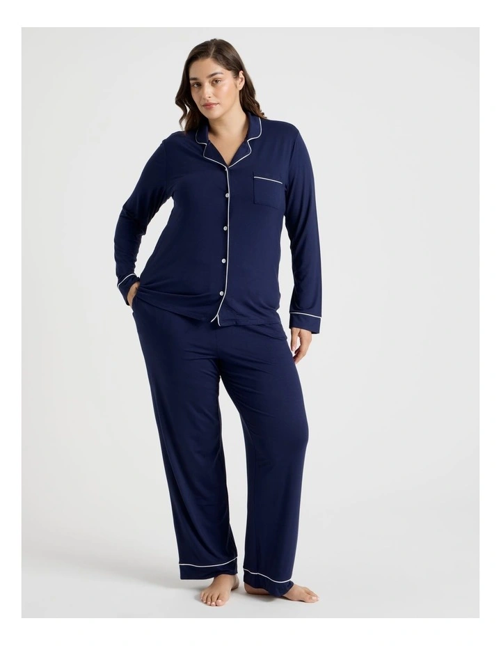 Pure Comfort Bamboo Long Pyjama Set in Navy image 1