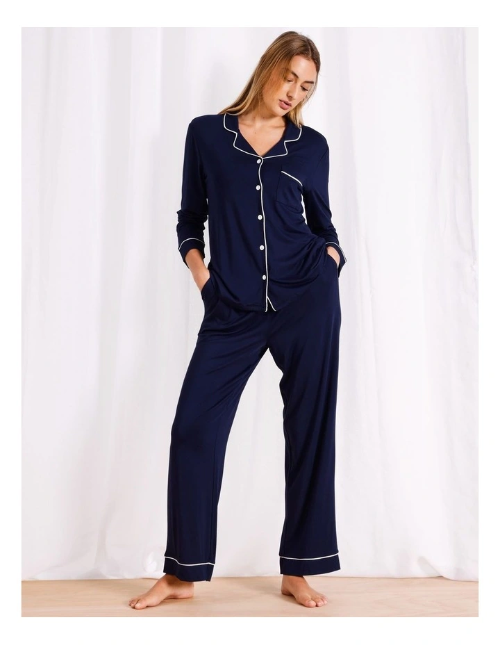 Pure Comfort Bamboo Long Pyjama Set in Navy image 3