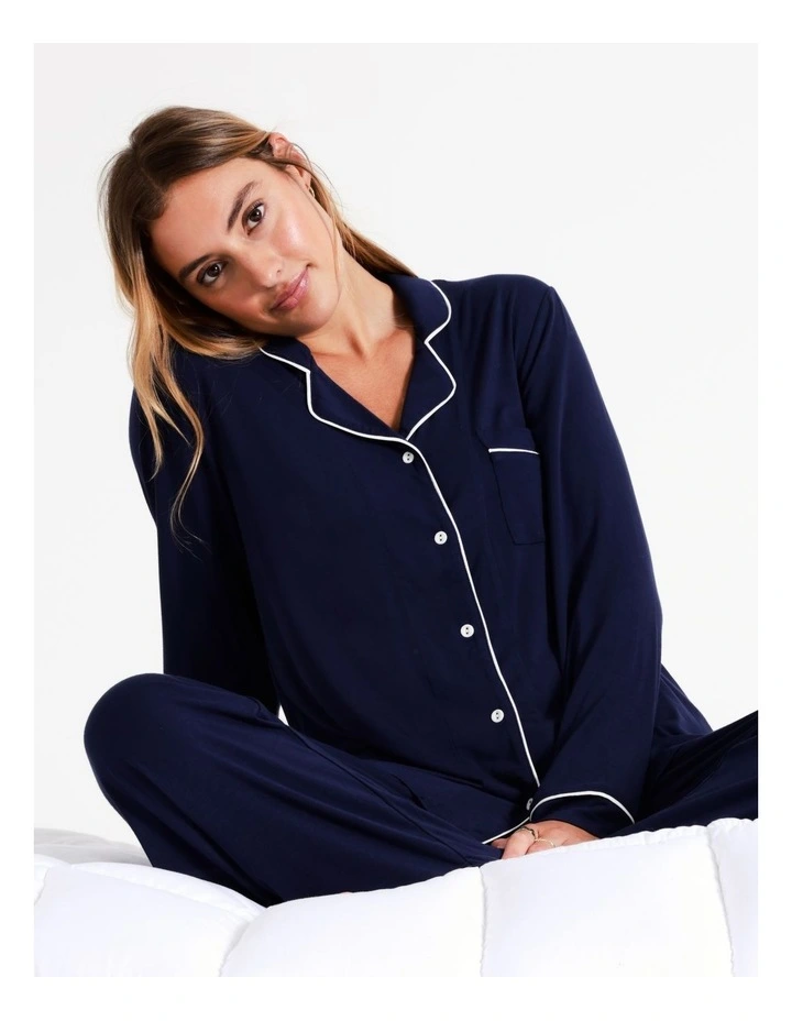 Pure Comfort Bamboo Long Pyjama Set in Navy image 4
