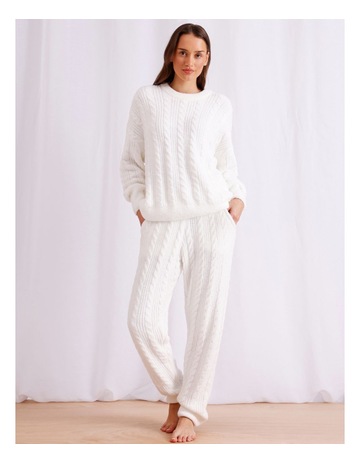 Cosy Cable Crew Long Sleeve Top in Ivory
