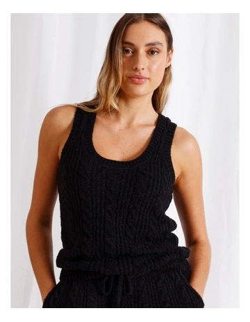 Cosy Cable Tank Top in Black