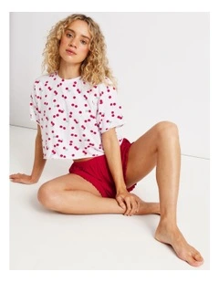 Boxy Short Sleeve Tee in Cherry Ditsy Print