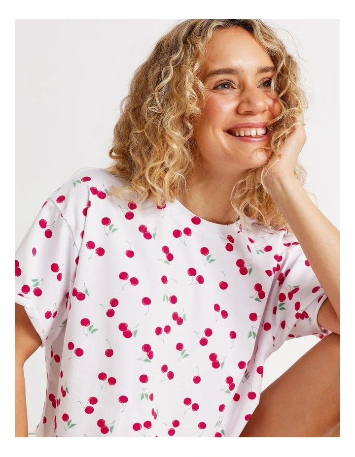 Boxy Short Sleeve Tee in Cherry Ditsy Print image 2