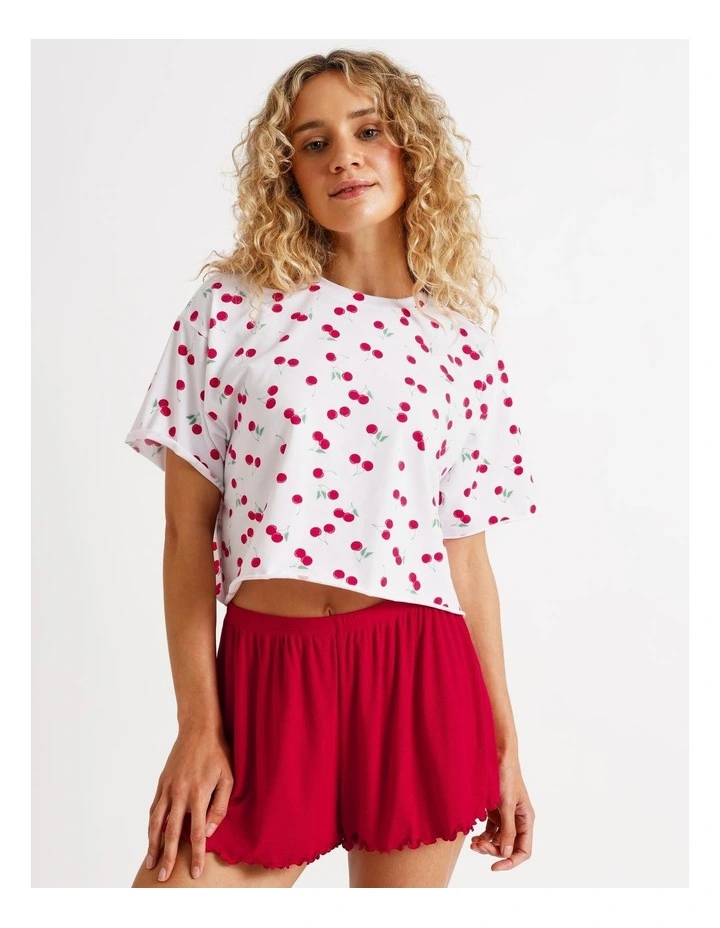 Boxy Short Sleeve Tee in Cherry Ditsy Print image 3