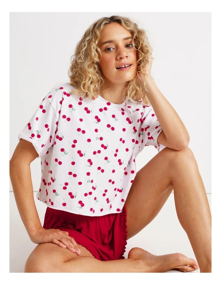 Boxy Short Sleeve Tee in Cherry Ditsy Print image 6