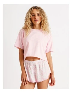 Boxy Short Sleeve Tee in Pink Sorbet Y/D Stripe Print